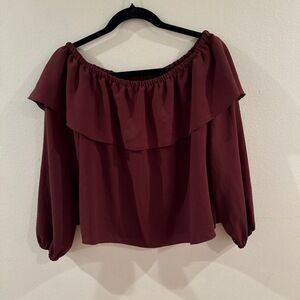 Wilfred Burgundy Ruffled Long Sleeve Off-shoulder Blouse Medium Academia Fairy